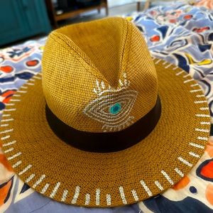 Embroidered Tan Fedora Hat